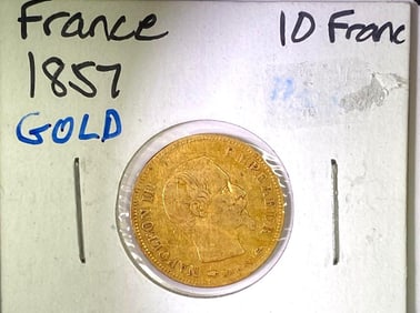 1857 France 10 Gold Francs Coin