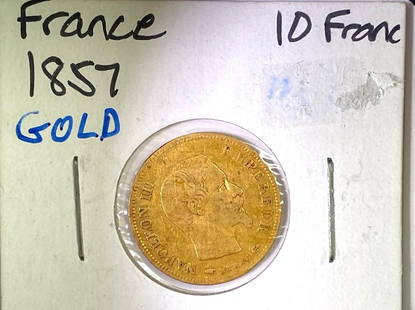 1857 France 10 Gold Francs Coin: 1857 France 10 Gold Francs Coin