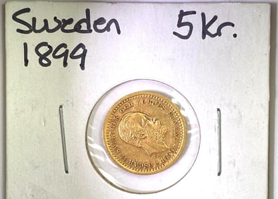 1899 Sweden 5 Gold Kronors Coin