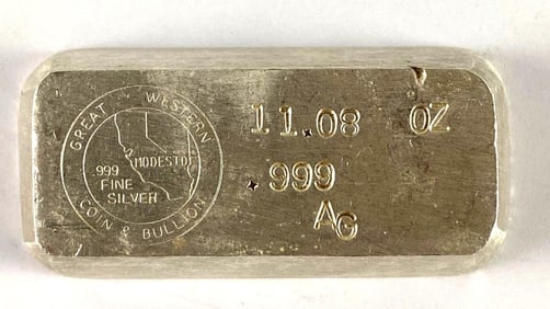 Great Western 11.08 oz . 999 Silver Ingot/ Bar