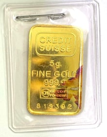 Credit Suisse 5 Gram .999 Fine Gold Ingot/ Bar