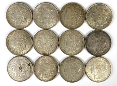 Group of 12 1921 $1 US Morgan Silver Dollars