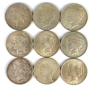Group of 9 1922 $1 US Peace Dollars