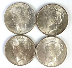 Group of 4 1923 US $1 Peace Silver Dollars