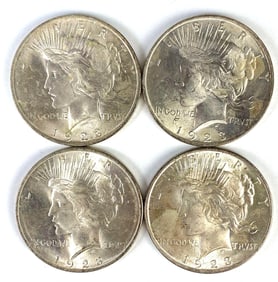 Group of 4 1923 US $1 Peace Silver Dollars