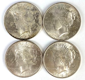 Group of 4 1923 US $1 Peace Silver Dollars
