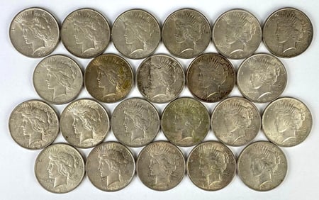 Group of 22 1923 US $1 Peace Silver Dollars