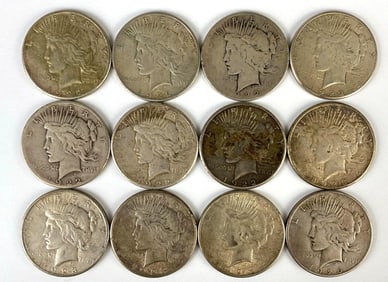 Group of 12 1920s $1 US Peace Silver Dollars
