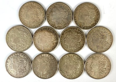 Group of 11 1921-S US $1 Morgan Silver Dollars