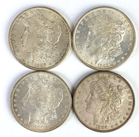 Group of 4 1889 US $1 Morgan Silver Dollars