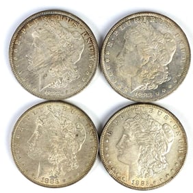 Group of 4 1880's $1 Morgan Silver Dollars