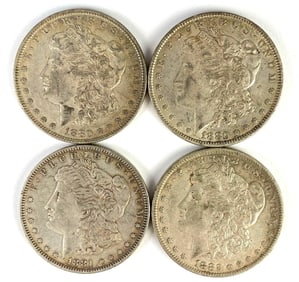 Group of 4 1880's US $1 Morgan Silver Dollars
