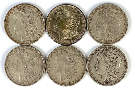 Group of 6 1800's US $1 Morgan Silver Dollars