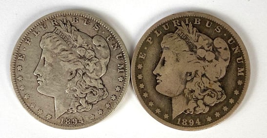 Group of 2 1894-O US $1 Morgan Silver Dollars