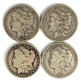 Group of 4 1890's US $1 Morgan Silver Dollars