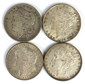 Group of 4 1890's US $1 Morgan Silver Dollars