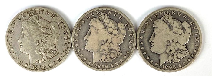 Group of 3 1896-O US $1 Morgan Silver Dollars