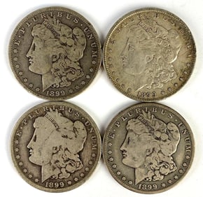 Group of 4 1899-O US $1 Morgan Silver Dollars