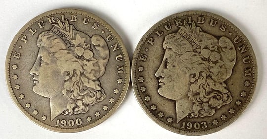 Group of 2 1900's US $1 Morgan Silver Dollars