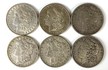 Group of 6 US $1 Morgan Silver Dollars