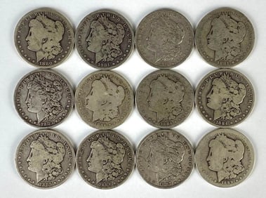Group of 12 1880's US $1 Morgan Silver Dollars