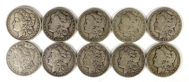 Group of 10 US $1 Morgan Silver Dollars