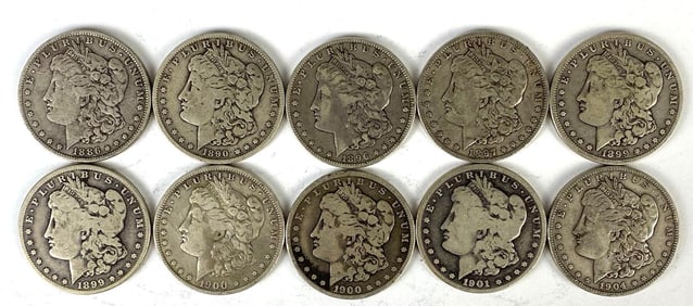 Group of 10 1880's-1900's US $1 Morgan Silver Dollars