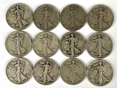 Group of 12 1934 Walking Liberty Silver Half Dollars