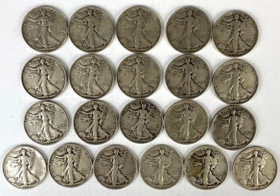 Group of 22 1937-1938 Walking Liberty Silver Half Dollars
