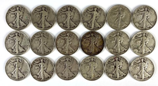 Group of 18 1939 Walking Liberty Silver Half Dollars