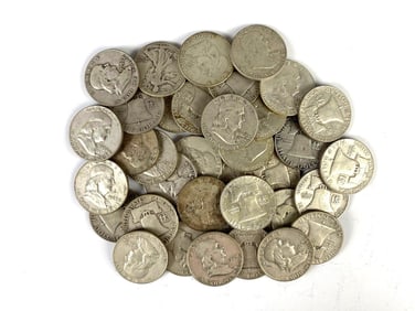 Group of 36 US Franklin Silver Half Dollars