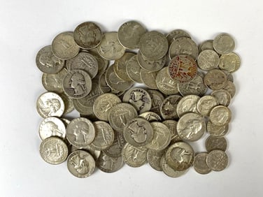 Group of Silver Washington Quarters and Roosevelt Dimes
