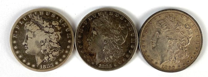 Group of 3 US $1 Morgan Silver Dollars