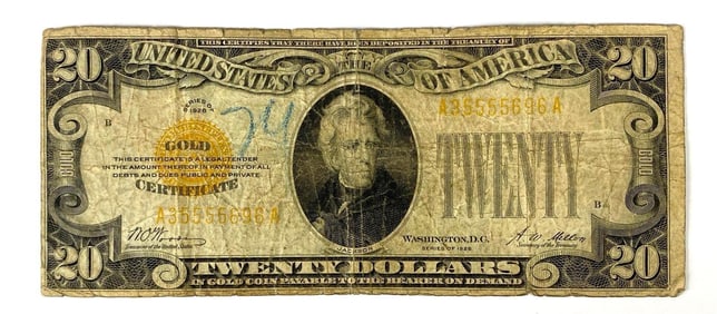 Series of 1928-B US $20 Gold Certificate