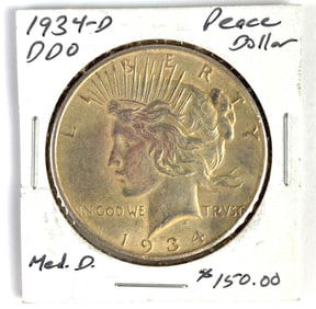 1934-D US $1 Peace Silver Dollar