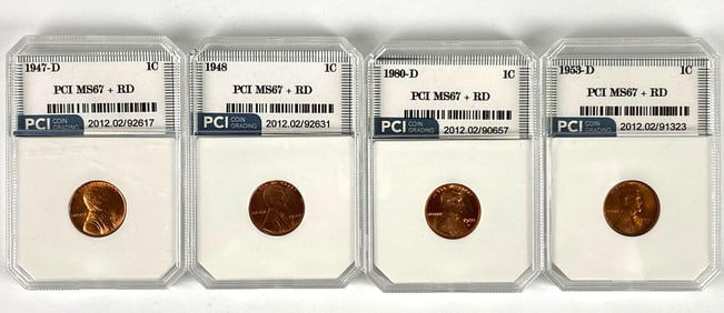 Group of 4 PCI Graded US Lincoln Cents MS 67