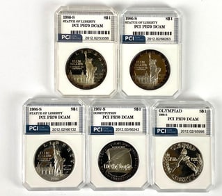 Group of 5 PCI Graded US Silver Proof Dollars PR 70 DCAM