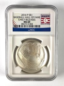 NGC Graded 2014 P US Mint Baseball Hall of Fame 1 oz Silver Round MS 69