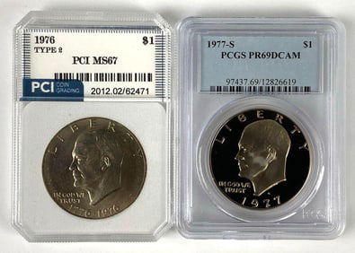 Group of 2 Graded US Eisenhower Centennial Silver Dollars