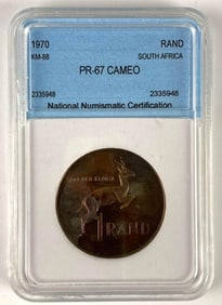 National Numismatic Certification Graded  South African 1970 1 Rand PR 67 Cameo