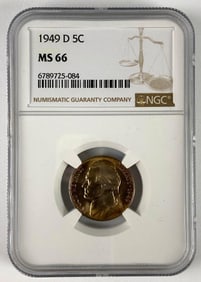 NGC Graded 1949 D US Jefferson Nickel MS 66