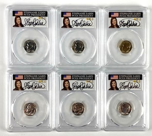 Group of 6 PCGS Signed Graded Roosevelt Dimes