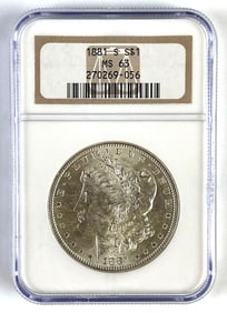 NGC Graded 1881-S US $1 Morgan Silver Dollar MS63
