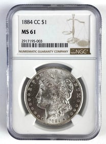 NGC Graded 1884-CC US $1 Morgan Silver Dollar MS61