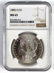 NGC Graded 1885-O US $1 Morgan Silver Dollar MS63