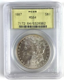 PCGS Graded 1887 US $1 Morgan Silver Dollar MS64