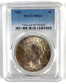 PCGS Graded 1923 US $1 Peace Silver Dollar MS64