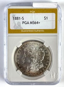 PGA Graded 1881-S US $1 Morgan Silver Dollar MS64+