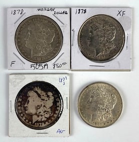 Group of 4 1870s-80s US Morgan Silver Dollars