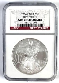 NGC Graded 2006 US $1 American Silver Eagle 1oz Silver Dollar Gem Uncirculated